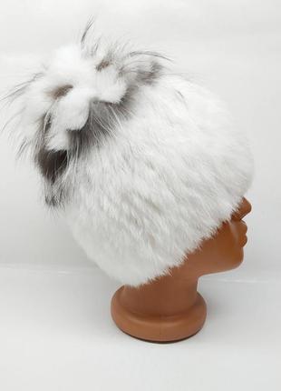 Шапка хутряна жіноча квітка кролик белла білий2 фото