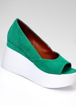 Туфли женские натуральная-замша зеленые 40р6 фото