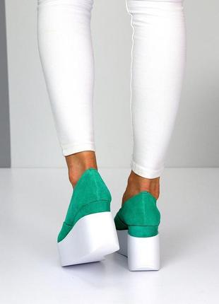 Туфли женские натуральная-замша зеленые 40р5 фото