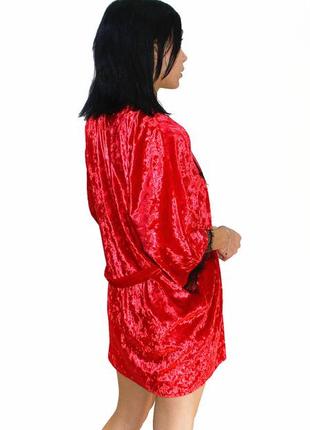 Ночная рубашка с халатиком из велюра красный, s4 фото