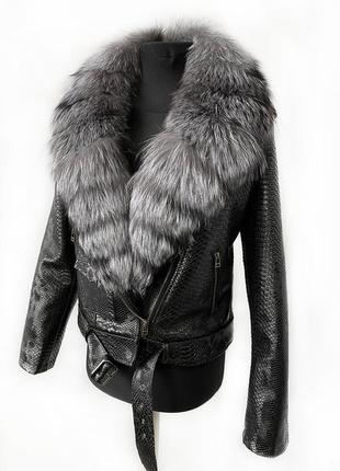 Куртка косуха жіноча з натуральним хутром чорнобурки, р.421 фото