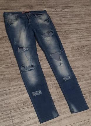 Голубые стильные джинсы с разрезами what's up низкая посадка 26 размер1 фото