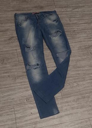 Голубые стильные джинсы с разрезами what's up низкая посадка 26 размер2 фото