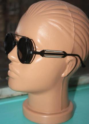 Стильные круглые чёрные очки в стиле стимпанк5 фото
