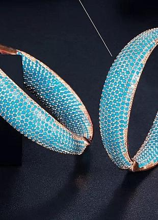 💎 шикарные серьги золотые кольца инкрустированные камнями сережки камни бижутерия люкс переливы бриллиант бирюза голубой