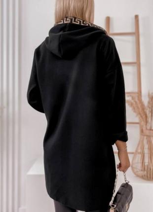 Кардиган женский черный однотонный с карманами на молнии с капишоном качественный стильный
