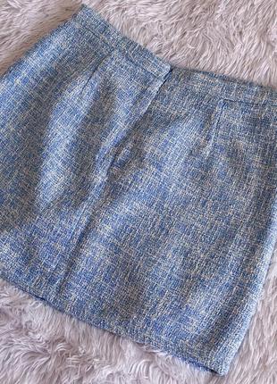 Твидовая юбка primark в голубом оттенке с пуговицами7 фото