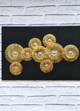 Картина золотые круги, панно из металла, арт зеркальный на стену3 фото