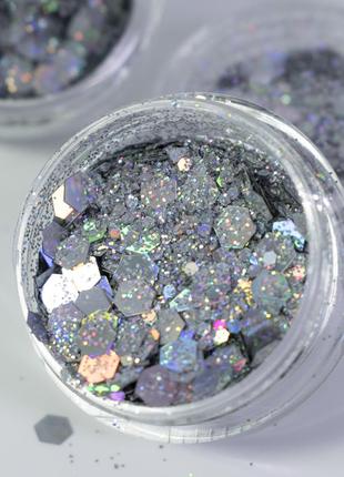 Опаловий гліттер срібло - блискітки для дизайну нігтів, манікюру