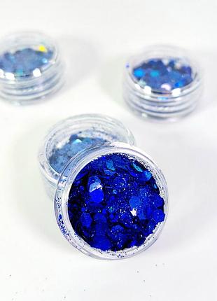 Опаловый глиттер синий - блестки для дизайна ногтей, маникюра