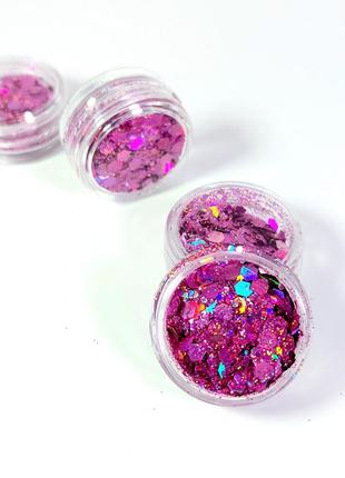 Опаловый глиттер розовый - блестки для дизайна ногтей, маникюра1 фото