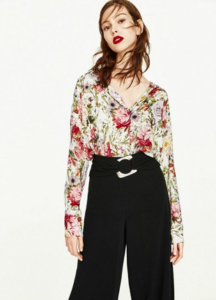 Zara woman  рубашка цветочный принт  в стиле оверсайз /7898/2 фото