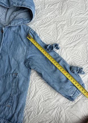 Джинсова куртка zara з каптуром. джинсова пальто zara для дівчинки 2р. стильний плащ джинсовий для дівчинки з підкладкою7 фото