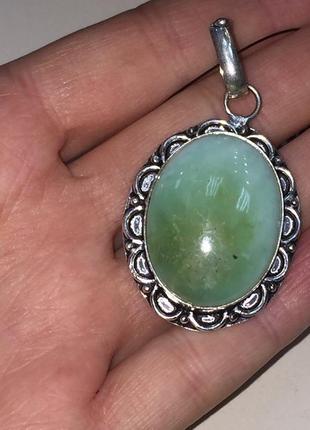 Хризопраз овальный кулон с природным хризопразом в серебре индия
