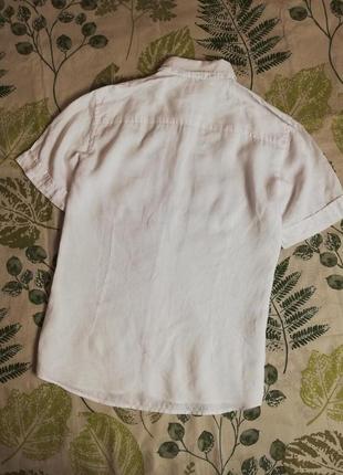 Брендовая белая льняная рубашка next 100% лен4 фото