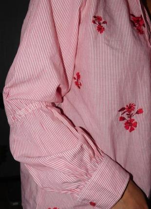 Бавовняна сорочка в смужку з квітковою вишивкою від atmosphere2 фото