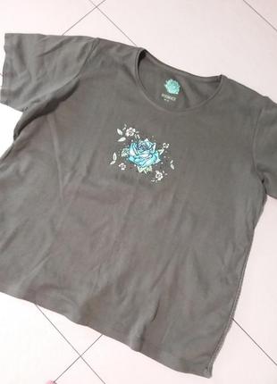 Хлопковая футболочка с принтом "голубая роза" большого 20 размера1 фото