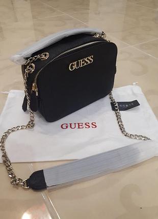 Кроссбоди сумка guess heritage черная и бежевая оригинал