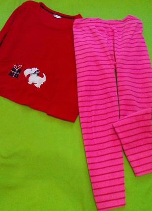 Флисовые яркие розовые пижамные штрюксы в полосочку-большой размер 20-22.2 фото
