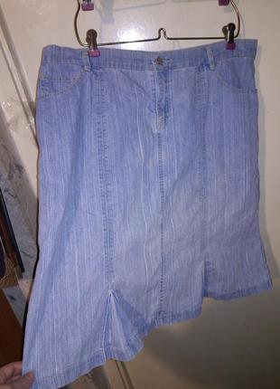 Летняя,джинсовая,женственная юбка-типа варёнки, с карманами,бол.18 разм. stella casual5 фото
