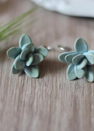 Мятные серьги ручной работы "суккуленты"
