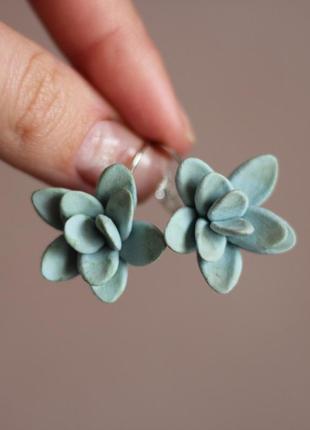 Мятные серьги ручной работы "суккуленты"