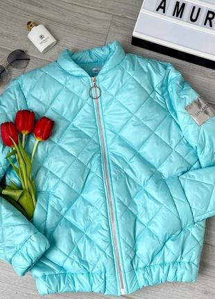 Куртка-бомбер женская короткая стильная модная стеганая на молнии весна-осень больших размеров 50-56 арт 18739 фото