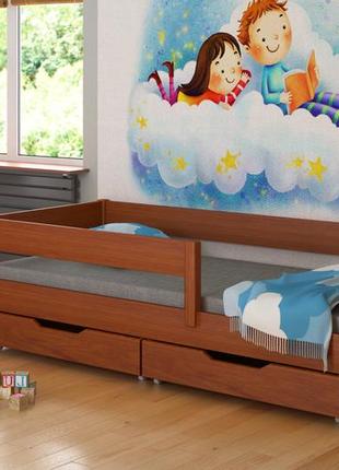 Детская подростковая кровать с выдвижными ящиками  lukdom mix темный орех 180х90