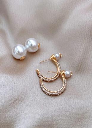 Сережки жіночі елегантні в каменях із перлами3 фото