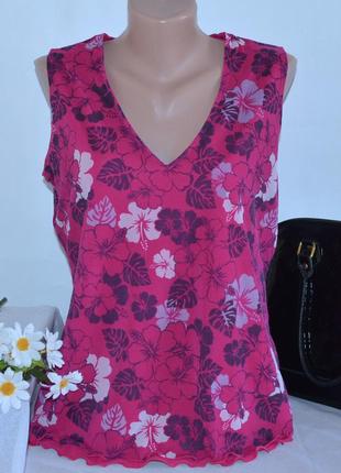Брендовая розовая блуза без рукавов топ tcm tchibo принт цветы1 фото