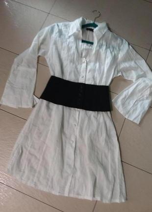 Комплект из платья-рубашка и широкого пояса из ткани 6-8 размера