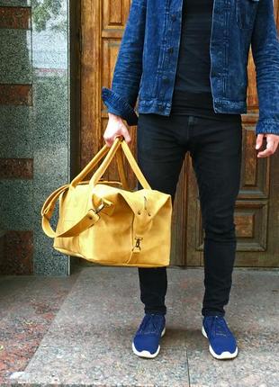 Кожаная дорожная сумка из винтажной кожи, спортивная сумка карамельного цвета2 фото