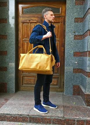Кожаная дорожная сумка из винтажной кожи, спортивная сумка карамельного цвета4 фото