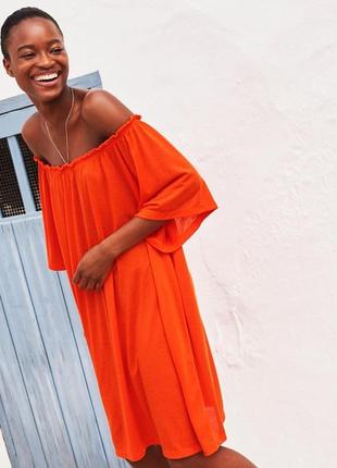Новое ярко-оранжевое платье свободного кроя с открытыми плечами и широкими рукавами h&m1 фото