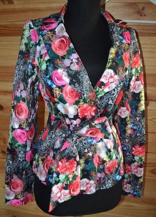 Новый летний пиджак в цветы poliit! +пояс! размер 38.2 фото