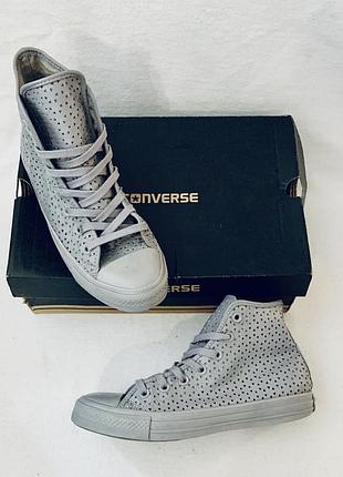 Кожаные высокие перфорированные кеды летние женские серые converse (оригинал)