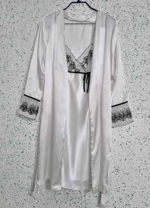 Красивый атласный халат с ночной, р. s-m