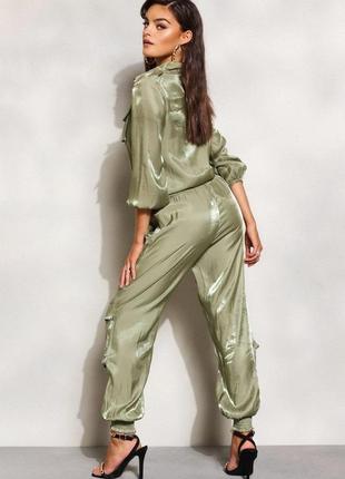 Свободные зеленые женские брюки джоггеры boohoo2 фото