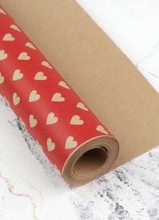 Упаковочная бумага подарочная крафт "сердца крафт", рулон 8 м*70 см, плотность 80 г/м²2 фото