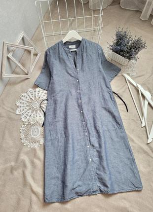Льняное платье рубашка uniqlo