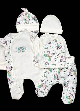 Комплект 4в1 "принт", інтерлок: чоловічок, льоля, повзунки, шапочка тм "happy тот" (набори одягу у пологовий)