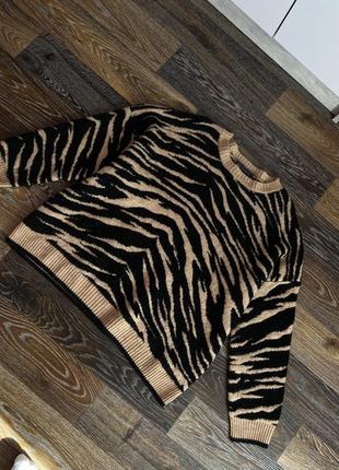 Популярный оверсайз свитер зебра удлинённый принт зебра мягкий2 фото