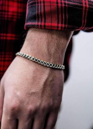 Чоловічий срібний металевий браслет, ланцюжок на руку, сталевий4 фото