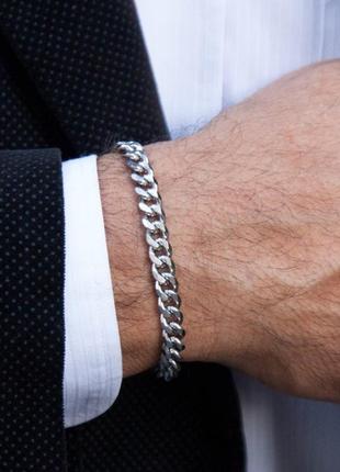 Чоловічий срібний металевий браслет, ланцюжок на руку, сталевий3 фото