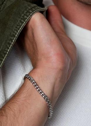 Чоловічий срібний металевий браслет, ланцюжок на руку, сталевий7 фото