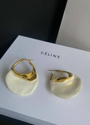 Celine-селин брендовые серьги позолота, белая керамика