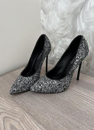 Туфли, лодочки estro, сметь на шпильке серебряные 👠, туфлы в пайетки