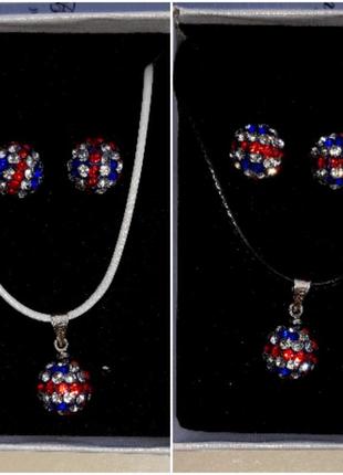 Серебряный комплект (серьги+колье) шамбала, 925 проба, 10/4