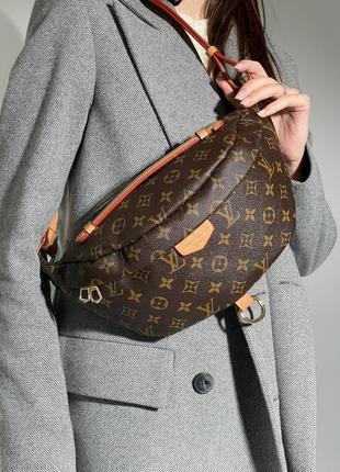 Сумка бананка у стилі louis vuitton discovery bumbag pm brown/camel