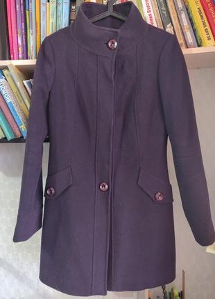 Кашемировое пальто баклажанного цвета3 фото